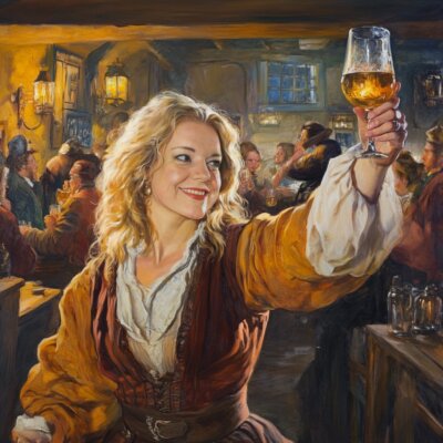 kate cheers in tavern